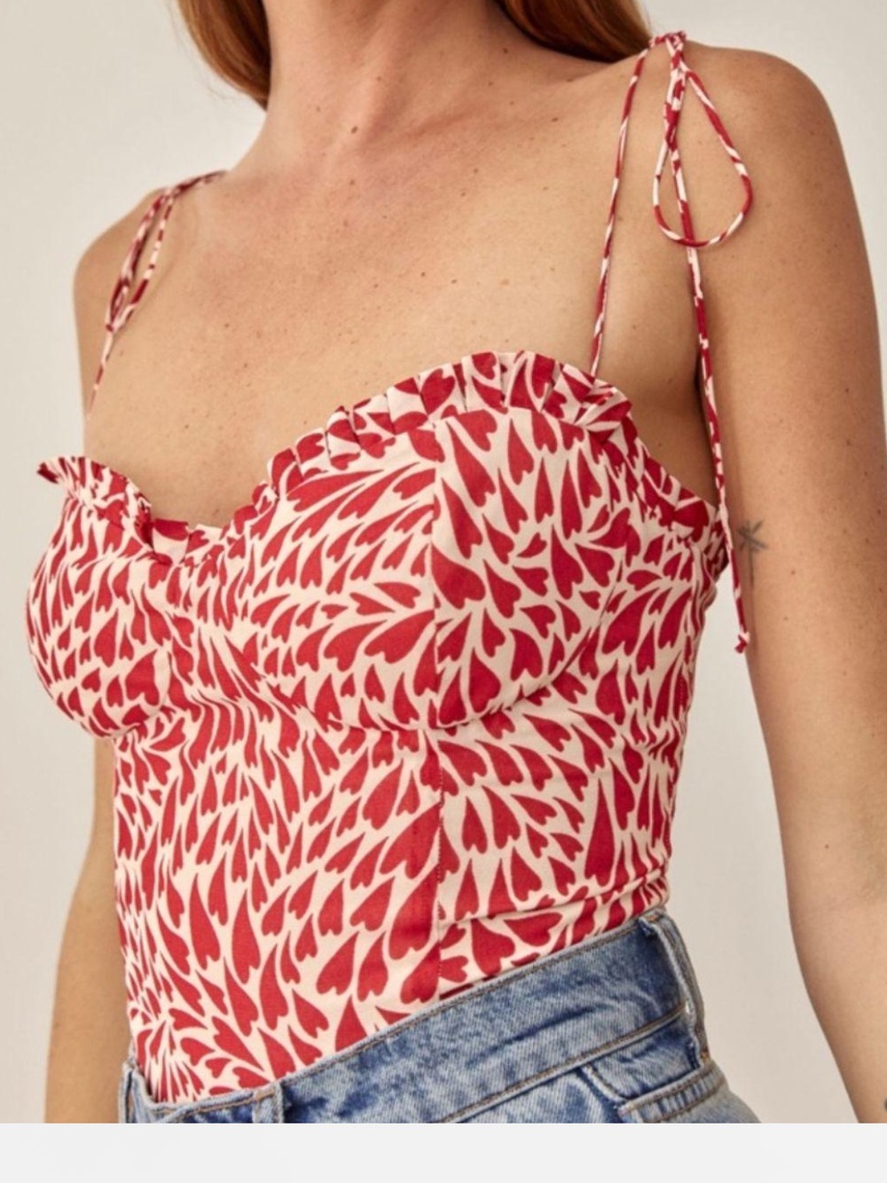 Reformation Novena white & red heart print tie shoulder strap top 8
